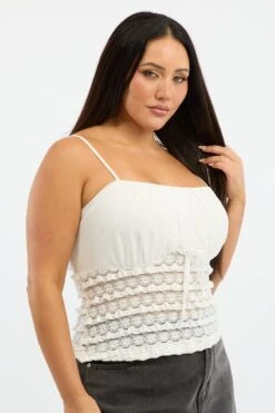 White Lace Top Sleeveless Ruched Bust -You And All Fashion Store cwc3742 127r white 3