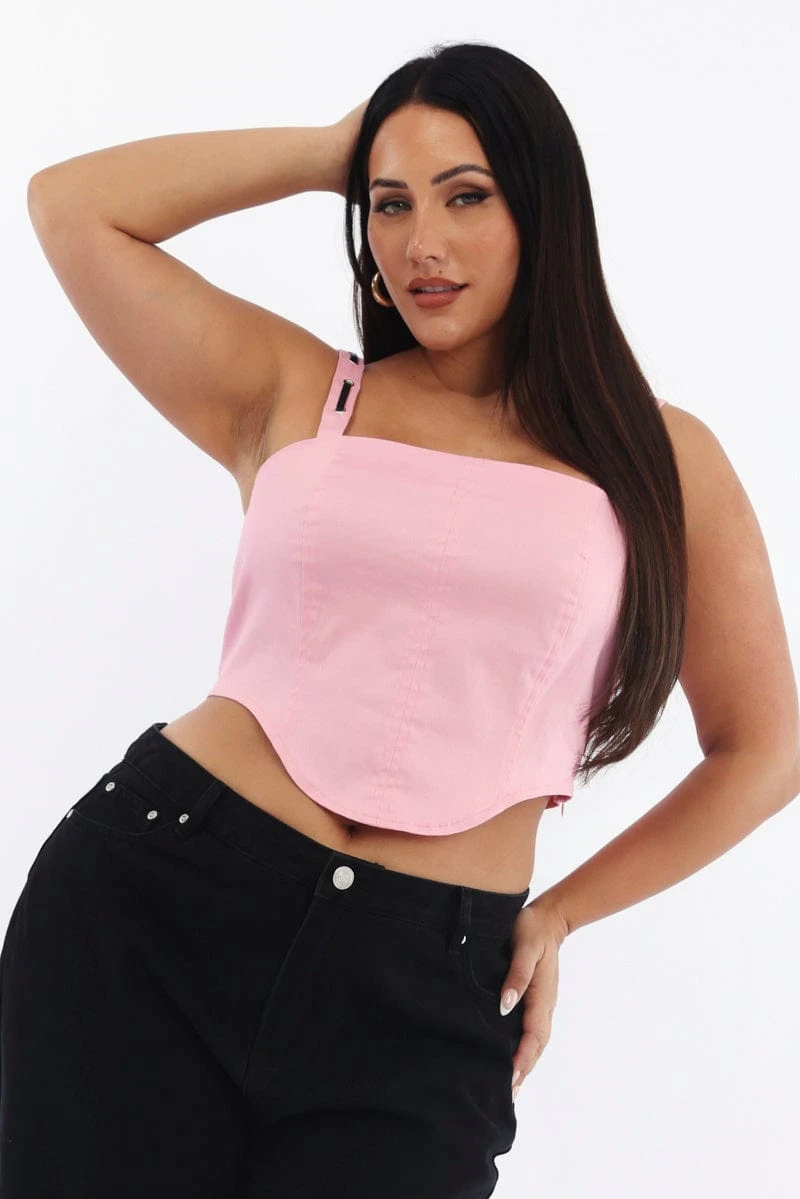 Pink Corset Top Contrast Ribbon Lace Up Back