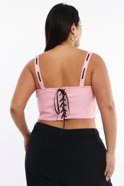 Pink Corset Top Contrast Ribbon Lace Up Back -You And All Fashion Store cwc40004 123db pink 4