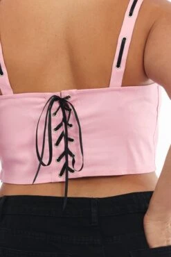 Pink Corset Top Contrast Ribbon Lace Up Back -You And All Fashion Store cwc40004 123db pink 5
