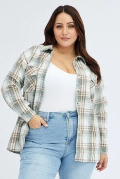 Camel Check Relaxed Shirt Long Sleeve Shacket