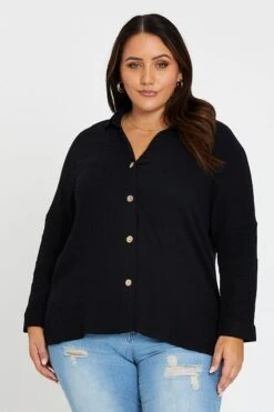 Black Long Sleeve White Cotton Crush Shirt -You And All Fashion Store cwc6783a 33l black 3 1