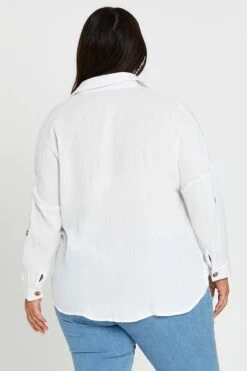 White Long Sleeve Cotton Crush Shirt -You And All Fashion Store cwc6783a 33l white 5 1