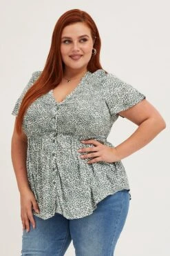 Floral Print Short Sleeve Shirred Shirts -You And All Fashion Store cwc8372p 81r floral prt 3