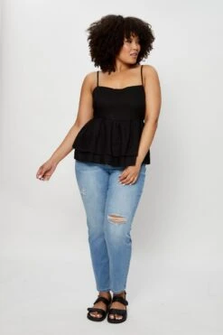 Green Singlet Top Babydoll Linen Blend -You And All Fashion Store cwcc16347 81r black 2