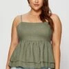 Green Singlet Top Babydoll Linen Blend