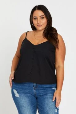 Black Sleeveless Button Cami -You And All Fashion Store cwcc5593 46lb black 3