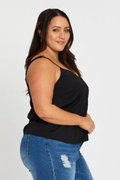 Black Sleeveless Button Cami -You And All Fashion Store cwcc5593 46lb black 4