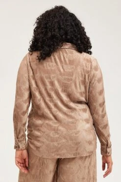 Gold Oversized Shirt Plisse Long Sleeve -You And All Fashion Store cwcc8223 36r gold 5 1