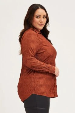 Brown Oversized Shirt Plisse Long Sleeve -You And All Fashion Store cwcc8223 36rb brown 4