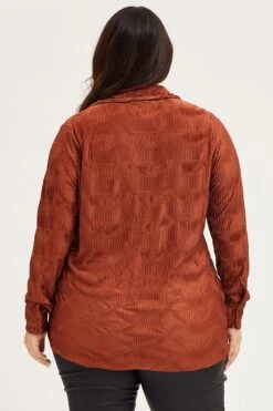 Brown Oversized Shirt Plisse Long Sleeve -You And All Fashion Store cwcc8223 36rb brown 5