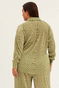 Green Check Relaxed Shirt Long Sleeve Plisse -You And All Fashion Store cwcc8223bx 36r check 5