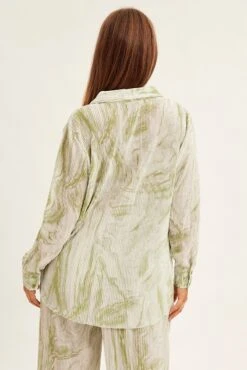 Green Abstract Relaxed Shirt Long Sleeve V-neck Plisse -You And All Fashion Store cwcc8223ex 36rb abstract 6