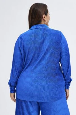 Blue Relaxed Shirt Long Sleeve Plisse -You And All Fashion Store cwcc8223gx 36r azure 5