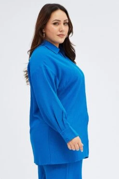 Blue Textured Shirt Crinkle Button Through Oversized -You And All Fashion Store cwcc8223x 36a cobalt 4
