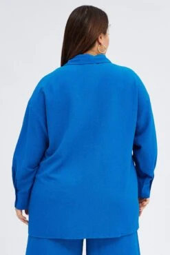 Blue Textured Shirt Crinkle Button Through Oversized -You And All Fashion Store cwcc8223x 36a cobalt 5