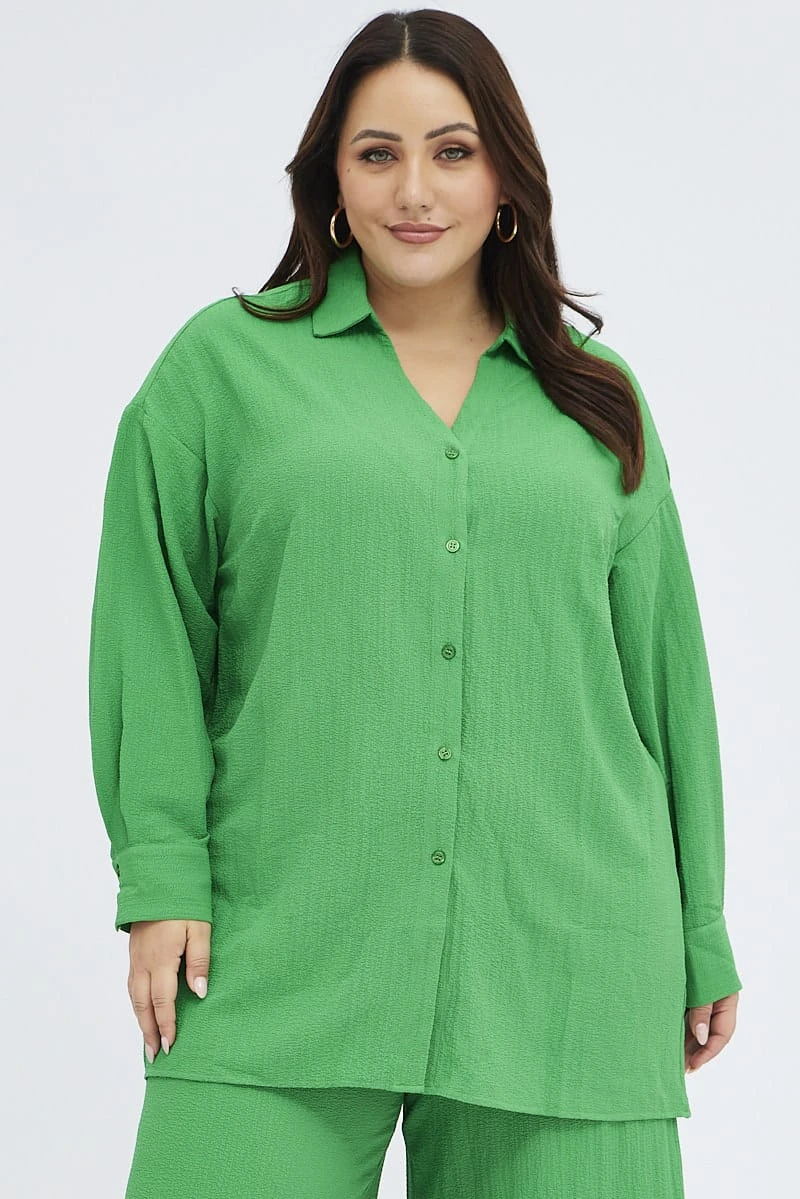 Green Textured Shirt Crinkle Button Through Oversized 1 Green Textured Shirt Crinkle Button Through Oversized