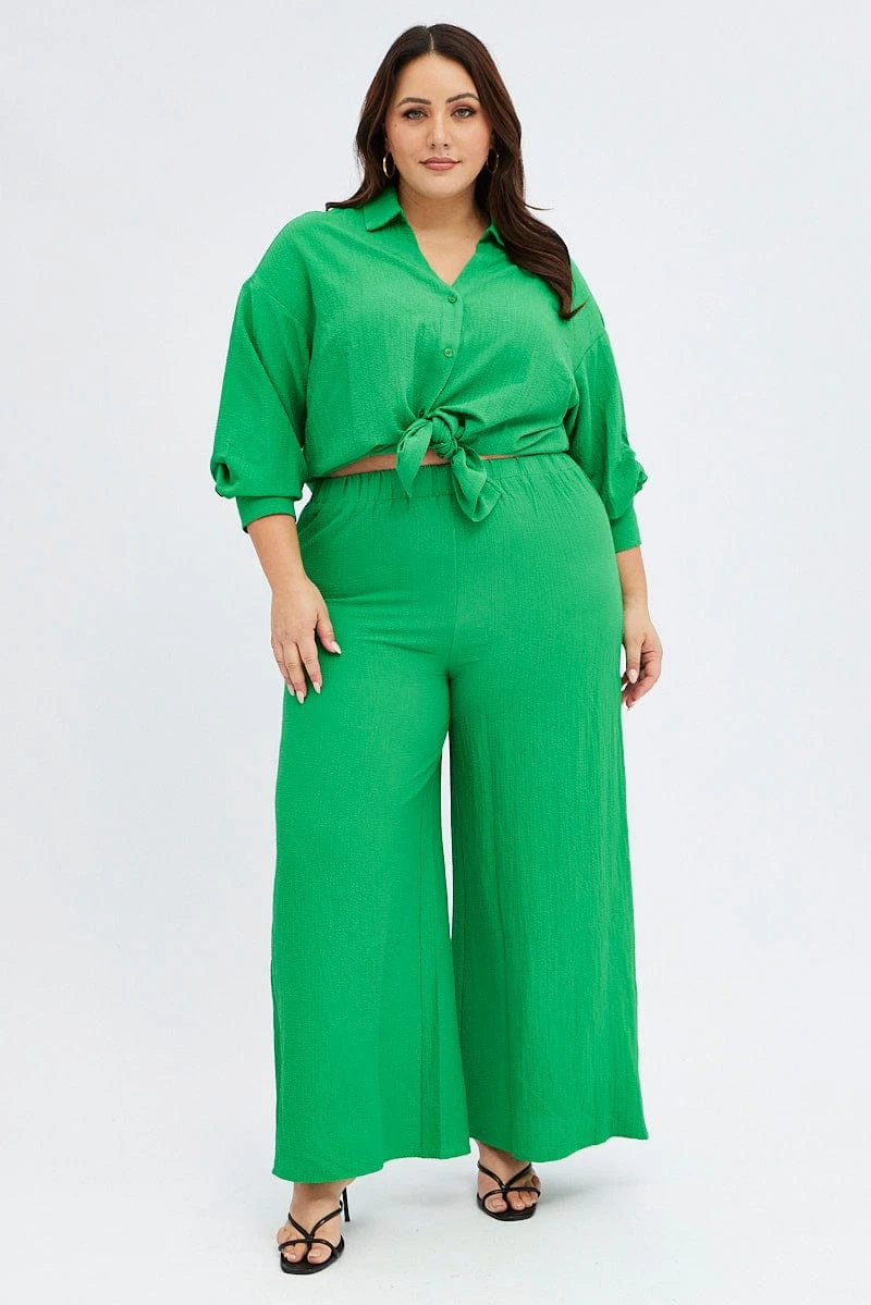 Green Textured Shirt Crinkle Button Through Oversized 2 Green Textured Shirt Crinkle Button Through Oversized - Image 2