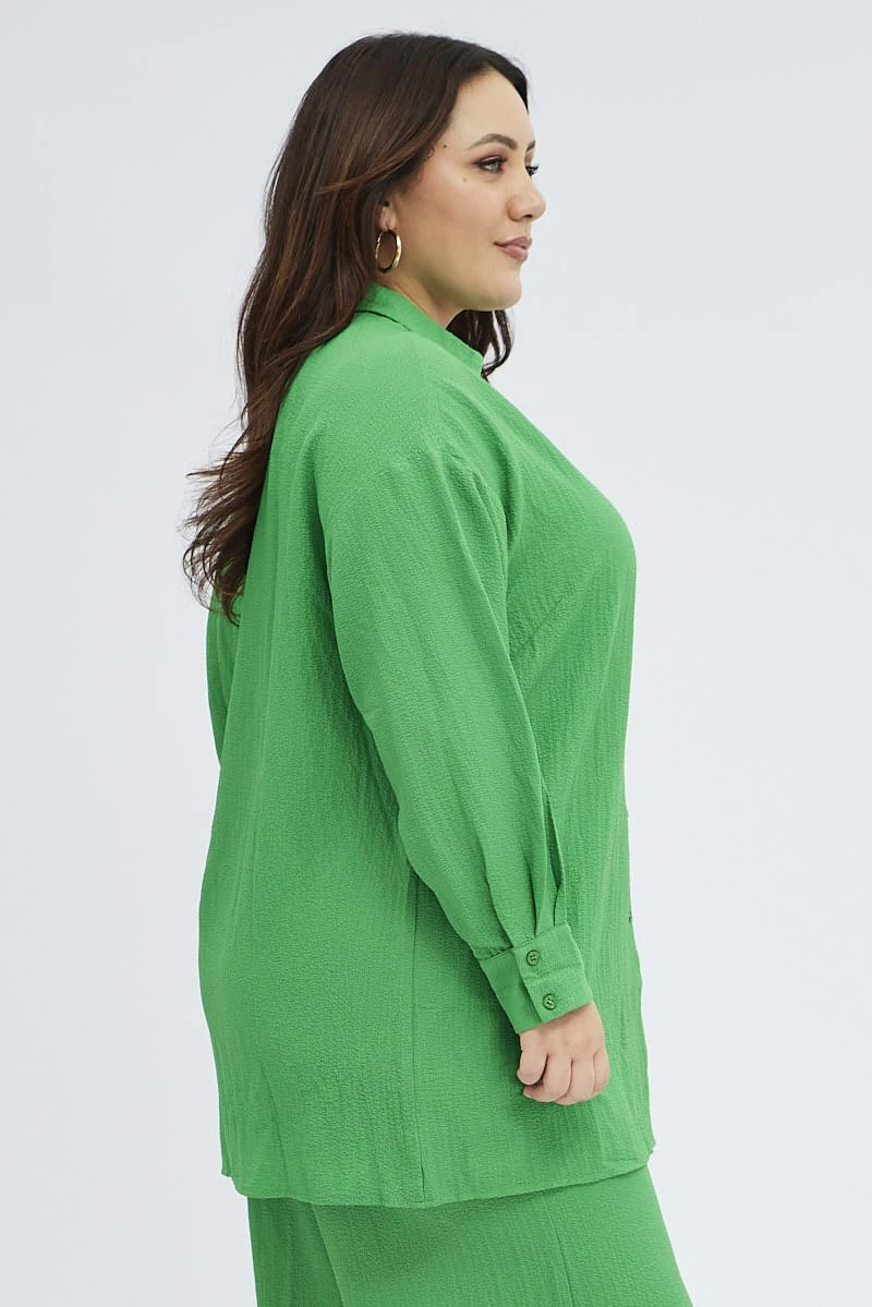 Green Textured Shirt Crinkle Button Through Oversized 4 Green Textured Shirt Crinkle Button Through Oversized - Image 4