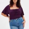 Purple Ruched Bodysuit Short Sleeve