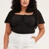 Black Bodysuit Short Sleeve Gathered Bust