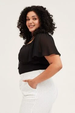 Black Bodysuit Short Sleeve Gathered Bust -You And All Fashion Store cwd1032 34r black 4