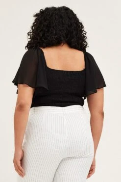 Black Bodysuit Short Sleeve Gathered Bust -You And All Fashion Store cwd1032 34r black 5