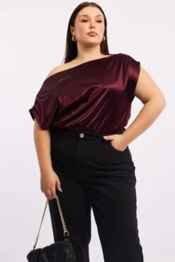 Red Bodysuit Sleeveless Stretch Satin