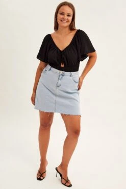 Black Shirred Bodysuit Short Sleeve Cut Out -You And All Fashion Store cwd1128 34rb black 3