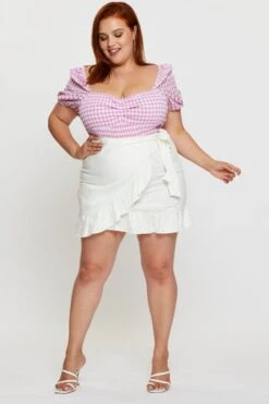 Check Shirred Bodysuit Short Sleeve -You And All Fashion Store cwd22036b 52lb check 3