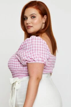 Check Shirred Bodysuit Short Sleeve -You And All Fashion Store cwd22036b 52lb check 4