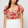Floral Print Ruched Bodysuit Short Sleeve