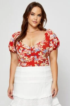 Floral Print Ruched Bodysuit Short Sleeve
