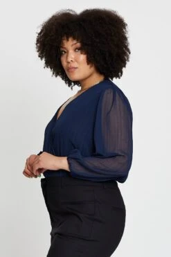 Blue Marl Long Sleeve V-neck Bodysuit 9 Blue Marl Long Sleeve V-neck Bodysuit -You And All Fashion Store cwd25797 34lb navy marl 4