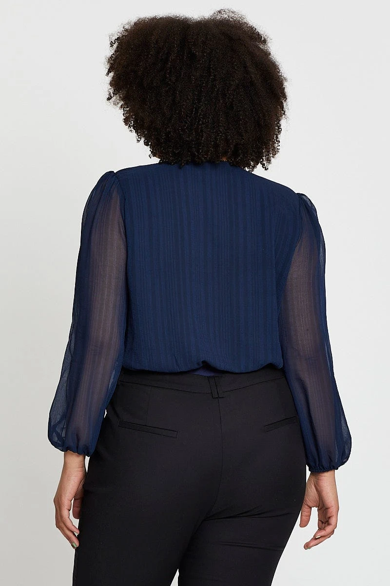 Blue Marl Long Sleeve V-neck Bodysuit 5 Blue Marl Long Sleeve V-neck Bodysuit - Image 5