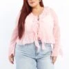 Pink Ruffle Top Long Sleeve Chiffon