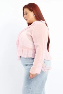 Pink Ruffle Top Long Sleeve Chiffon -You And All Fashion Store cwd3566 122r dusty pink 3