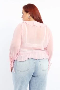 Pink Ruffle Top Long Sleeve Chiffon -You And All Fashion Store cwd3566 122r dusty pink 4