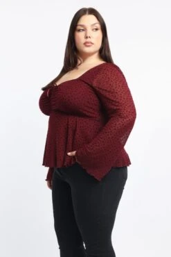 Red Peplum Top Long Sleeve Bow Front -You And All Fashion Store cwd3632 512r cherry 4