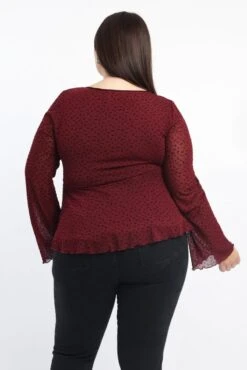 Red Peplum Top Long Sleeve Bow Front -You And All Fashion Store cwd3632 512r cherry 5