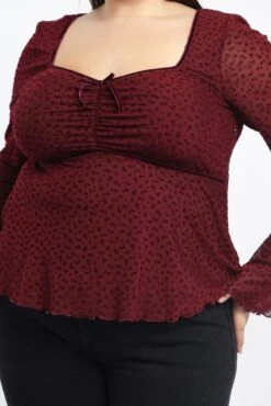 Red Peplum Top Long Sleeve Bow Front -You And All Fashion Store cwd3632 512r cherry 6