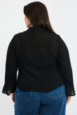 Black Tie Front Long Long Sleeve Textured -You And All Fashion Store cwd3676 47r black 4