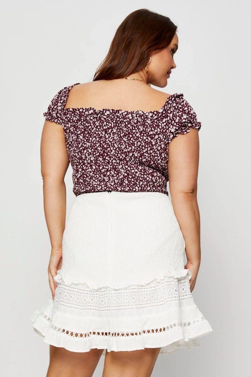 Ditsy Print Shirred Bodysuit Short Sleeve 5 Ditsy Print Shirred Bodysuit Short Sleeve - Image 5