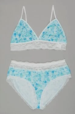 Blue Floral Lingerie Set