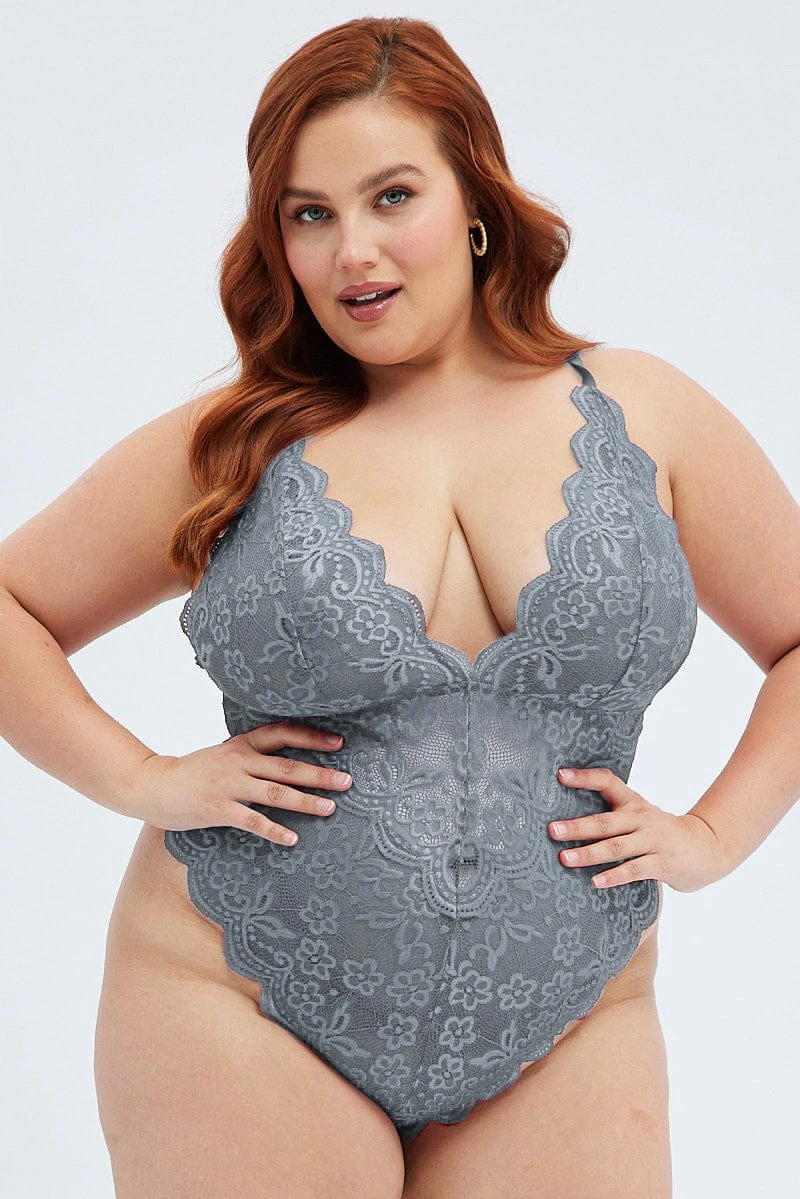 Grey Lace One Piece Bodysuit Lingerie 1 Grey Lace One Piece Bodysuit Lingerie