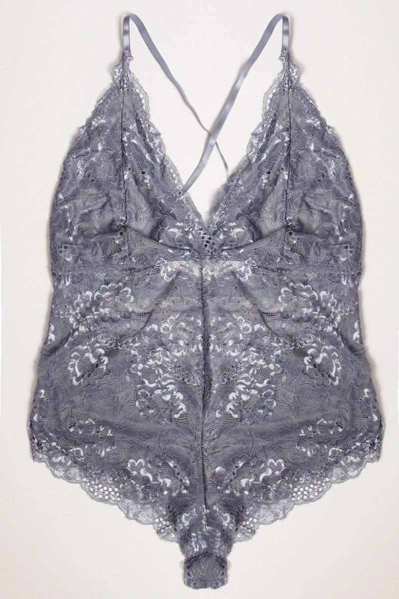 Grey Lace One Piece Bodysuit Lingerie 2 Grey Lace One Piece Bodysuit Lingerie - Image 2