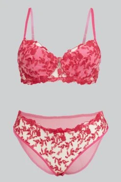 Pink Embroidery Lingerie Set