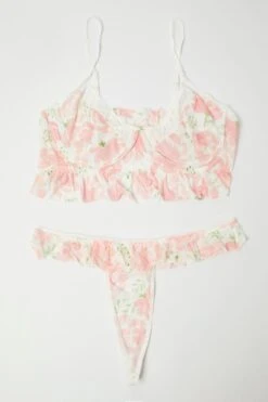 Pink Floral Mesh Lingerie Set