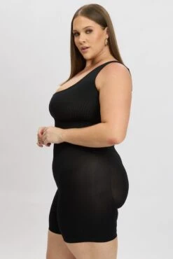 Black Seamless Open Bust Sculpting Bodysuit -You And All Fashion Store cwl000070 51b black 4