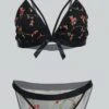 Black Floral Embroidery Lingerie Set